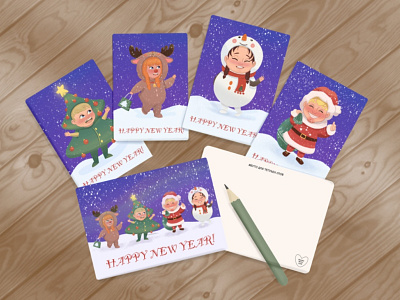 New Year's card christmas illustration design character design postcards digital art illustration kids illustration