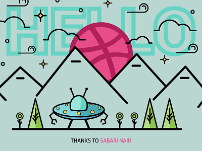 Hello Dribbble! debut first shot hello dribbble illustration sabari nair thanks ufo
