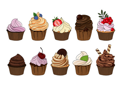 Set of cupcakes illustration vector