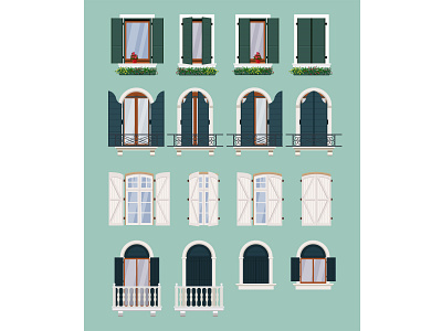 Windows with shutters design element illustration shutter window