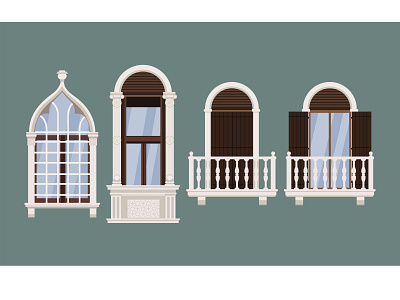 Shuttered windows and balconies architecture balcony illustration window