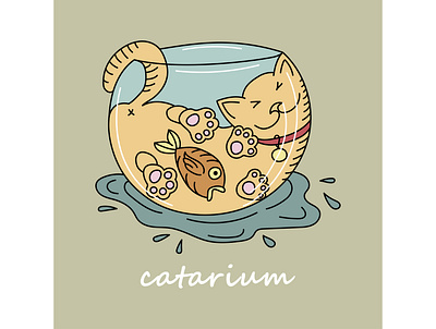Aquarium cat aquarium card cat element illustration pet