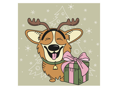 Welsh corgi dog card christmas corgi dog element illustration pet