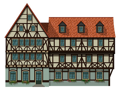 German half-timbered house architecture bavarian german half timbered house illustration