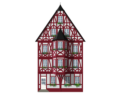 German half-timbered house architecture bavarian german half timbered house illustration