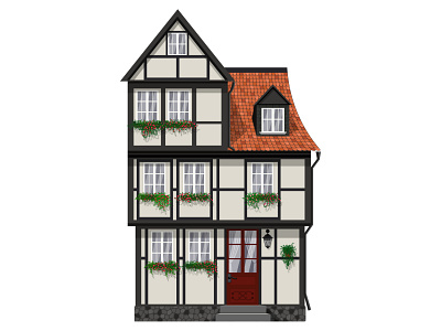 Half-timbered german house architecture german half timbered house illustration
