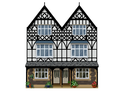 Half-timbered german house architecture bavarian building german half timbered house illustration