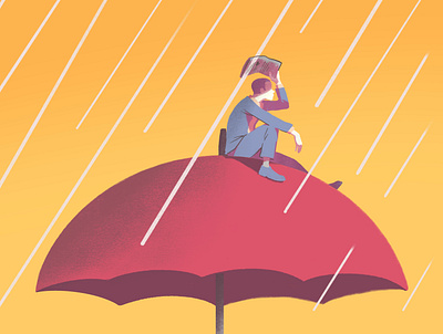 Over the umbrella editorial art editorial illustration illustration problem rain solution umbrella
