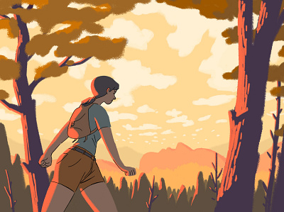 Pareidolia #3 dusk editorial illustration girl hiking illustration