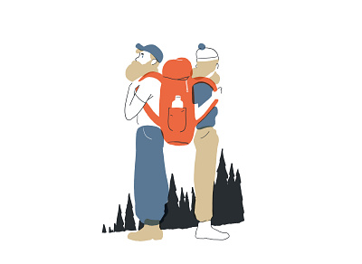 A complicated, tangled hike #1 backpack conceptual illustration couple couple illustration editorial illustration hiking illustration spot illustration