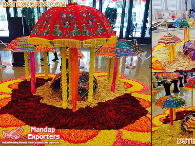 Mehndi Function Decor With Colorful Umbrellas