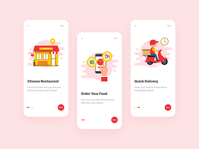 Food Delivery App Onboarding Screeens figma design illustrations mobile app design onboarding screens