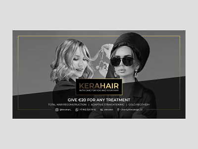 Kerahair Flyer beauty beauty salon beauty studio black and white branding flyer gold graphic design hair keratin