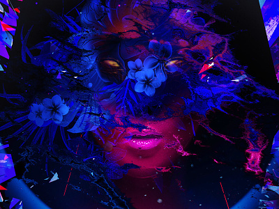 K-A abstract blue club dark explosion face flower portrait techno uv