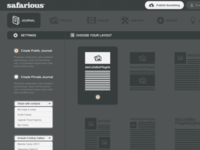 Safarious Quick Content Publisher drop down journal layouts publish