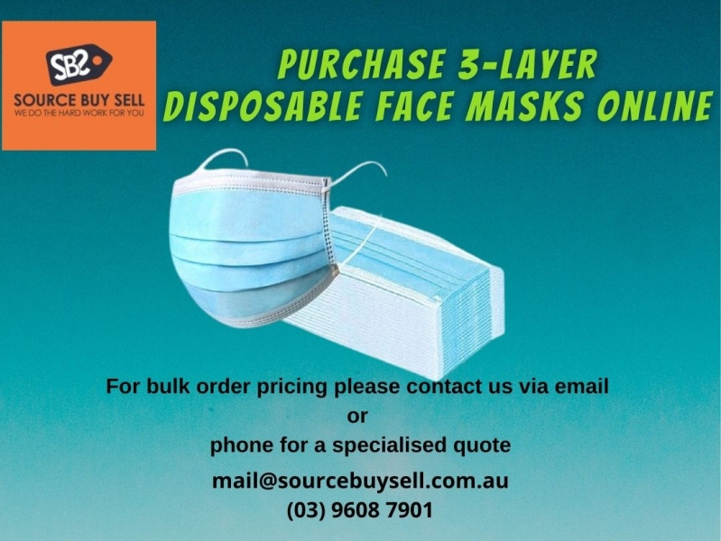 Purchase 3 Layer Disposable Face Masks online by Source Buy Sell on