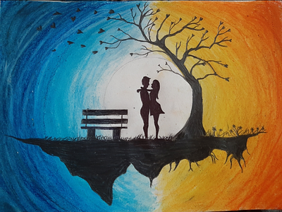 Oil pastel and ink couple ink love oil pastel scenery