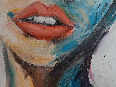 Oil pastel drawing face lips oil pastel teal