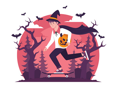 Go to Halloween Party - Illustration graphic design halloween halloween party illustration pumpkin skateboarding vector