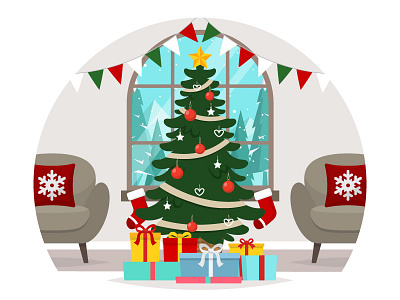 Hello Christmas - Illustration christmas christmas tree gift box illustration interior vector winter