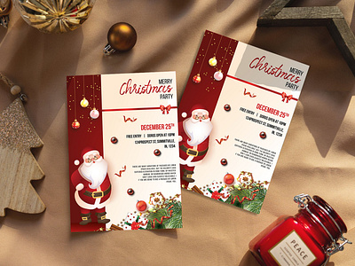 CHRISTMAS PARTY FLYER adobe illustrator adobe photoshop chistmas mockup christmas card christmas flyer christmas illustration christmas party christmas poster christmas template concept creative red chistmas flyer