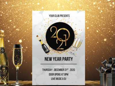 New Year Party Flyer 2021 flyer 31st flyer 31st poster golden flyer new year flyer new year poster night party flyer party poster white flyer wine