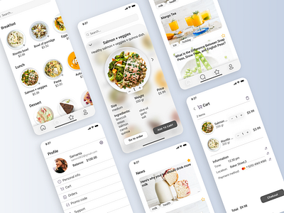 Food app app application cart delivery delivery app design food glassmorphism newsfeed profile ui ux web