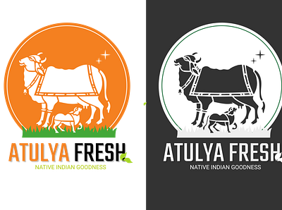 ATULYA FRESH cow illustration logo milk vector