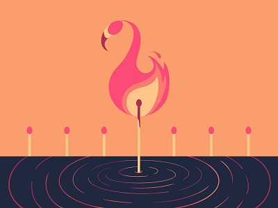 30 day challenge: Flamingo 30daychallenge art burn design fire flame flamingo flamingos graphic graphicart hot pink illustration illustrator matches pink playful pun simple illustration