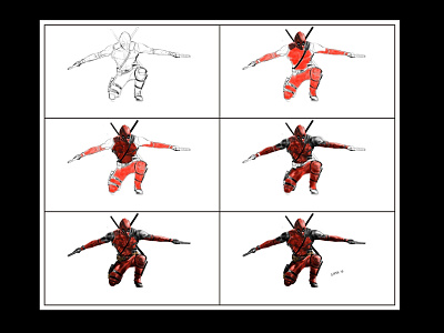 The process of drawing a Deadpool with a graphic tablet