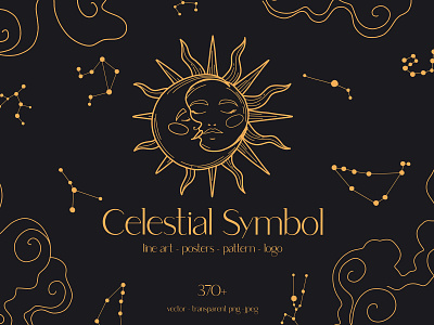 Celestial Symbol branding constellations illustration line art lunar phases moon stars sun vector zodiacal signs