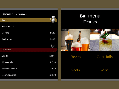 Drink Menu - Daily UI 043 adobe xd beer cocktail daily 100 challenge dailyui design drink menu wine