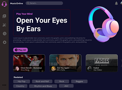 MusicOnline website Home page design desktop music app ui ux ui website