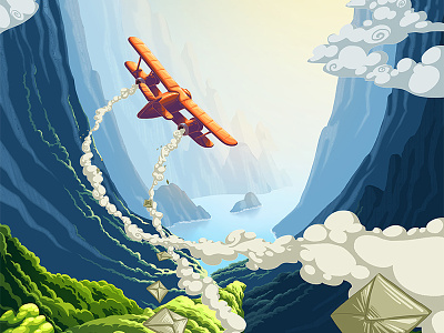 Retro plane 2d adventure game design illustration ios mountains plane