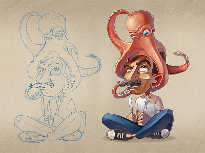 Hunger games 2d character illustration lunchtime octopus