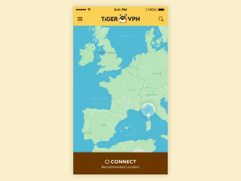 Interactions VPN app ae ai animations gif pastel tiger ui ux vpn yellow