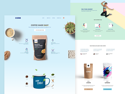 Landing Page For Healthy Coffee Box Subscriptions blue clean coffee e-commerce fresh fun funky landing page minimalistic simple startup