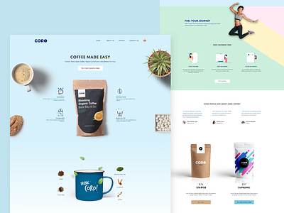 Landing Page For Healthy Coffee Box Subscriptions blue clean coffee e commerce fresh fun funky landing page minimalistic simple startup