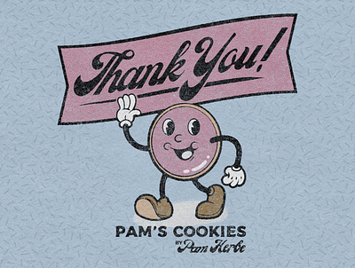 "PAMS COOKIES" THANK YOU CARDS 40s cartoon cartoon character cookies design distressed illustration retro vector vintage design