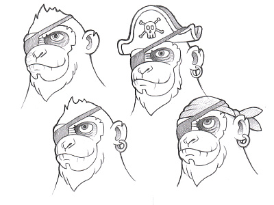 Pirate Character Dev - Pirate Ape Variation Sketches ape character pirate sketch