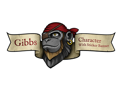 Gibs 7x4 Stickerdesign ape character design illustration pirate sticker