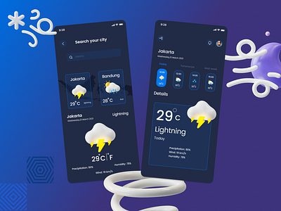 WeatherApps-Concept 3d clean dark ui exploration glassmorphism icon mobile rain screen sun ui ui design user interface weather weather app