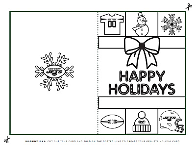 GENJETS KIDS HOLIDAY CARD color coloring book creative football graphic design icons jets kids new york new york city new york jets nfl nyc nyj print