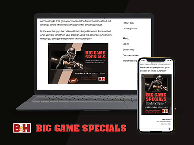 B&H Big Game Specials Responsive Ad 3d advertising affiliate portal aftereffects animation tumult hype