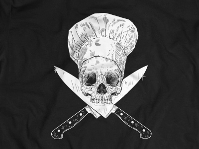 Skull & Knives black and white chef cook graphic design illustration rock bottom screen printing skull