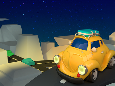 Little Car 3d bag buildings car light night road sky star vino