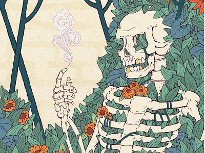 Last Resort bones drawing fine art floral flowers illustration japanese magic retro skeleton sketch smoke ukiyoe vines