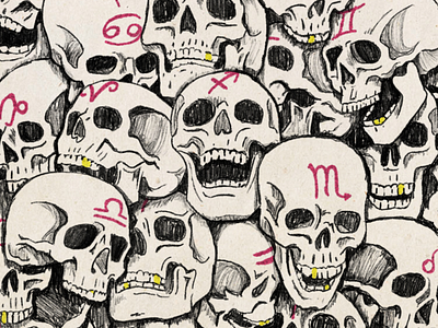 Bone Pile astrology bones illustration pencil scary sketch skulls spooky
