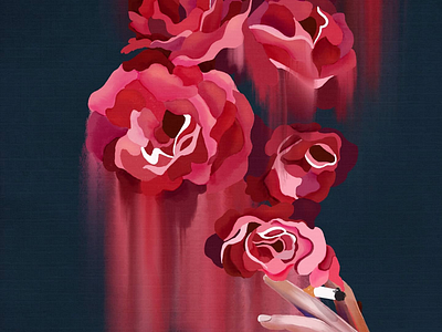 Overwhelmed blend blur brush canvas cigarette flowers hand melt paint acrylic painting rose roses sad smoke stroke trippy