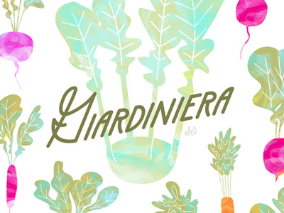 Giardiniera WIP branding carrot garden illustration kohlrabi radish root turnip type typography vegetables